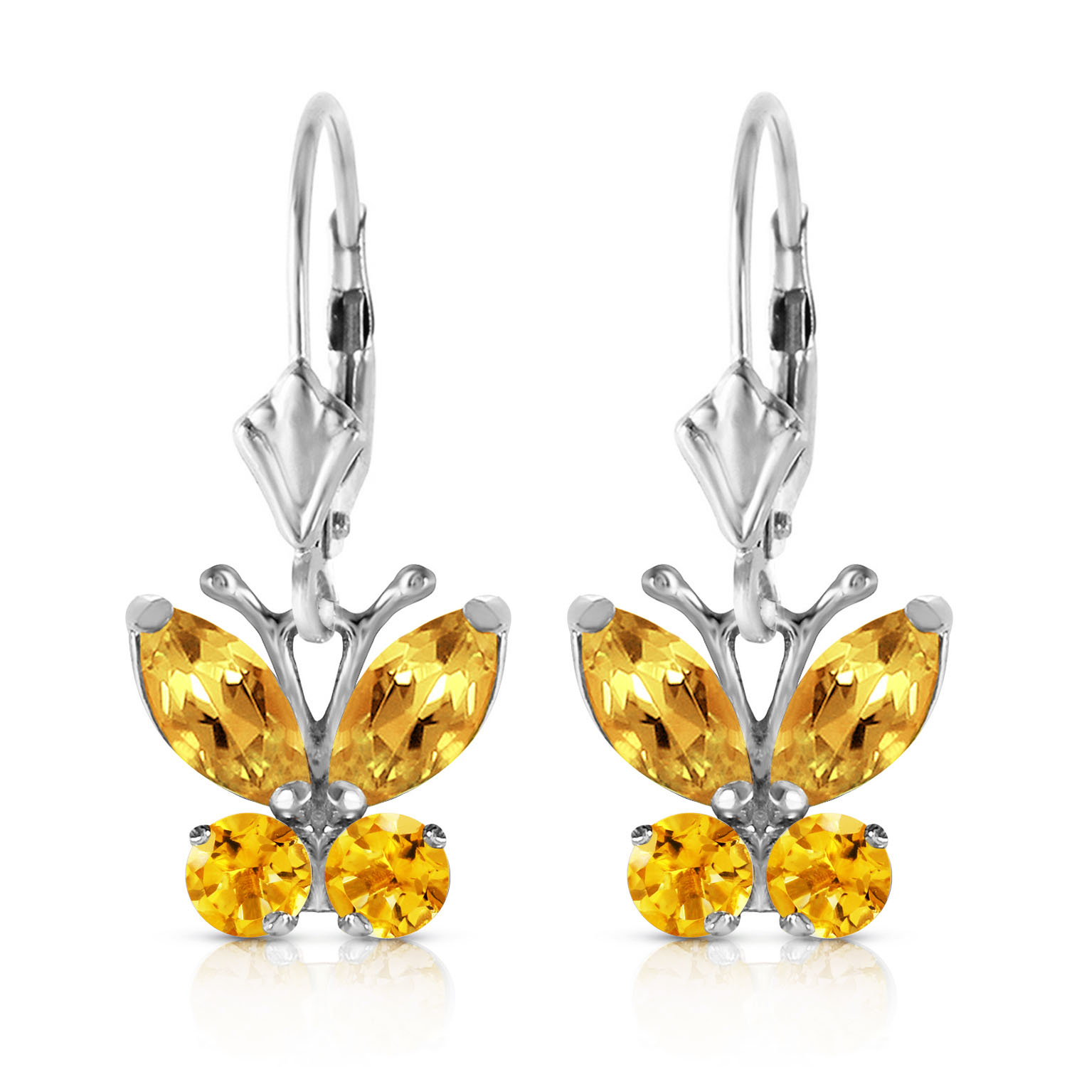 14k Solid Gold Butterfly Earring With Citrines White Gold 1783$